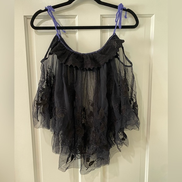 Free People sheer floral lace cold shoulder top trapeze tulle sexy - Picture 13 of 13
